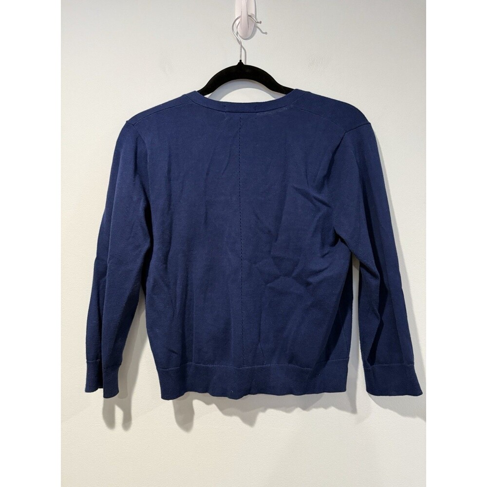 Lands End Cardigan XS/S Blue 3/4 Sleeve Collegiate Preppy Academia Cotton Travel - Picture 2 of 6